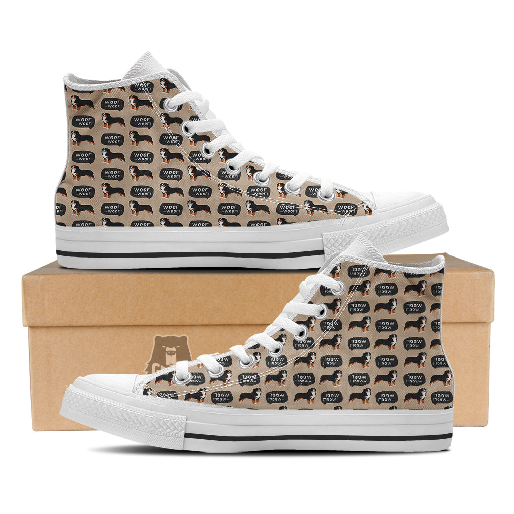 Bernese Brown Woof Woof Print Pattern White High Top Shoes-grizzshop