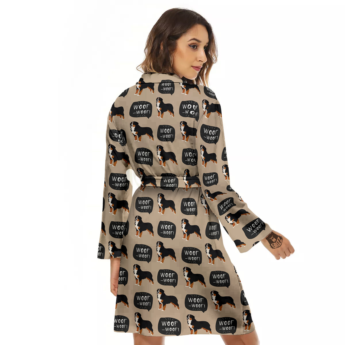 Bernese Brown Woof Woof Print Pattern Women's Robe-grizzshop