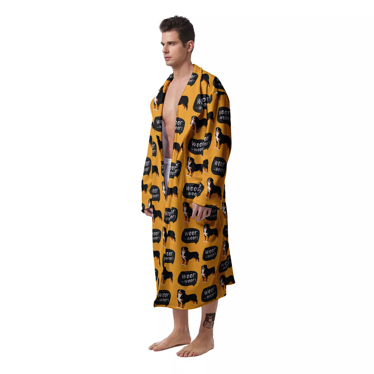 Bernese Yellow Woof Woof Print Pattern Men's Robe-grizzshop