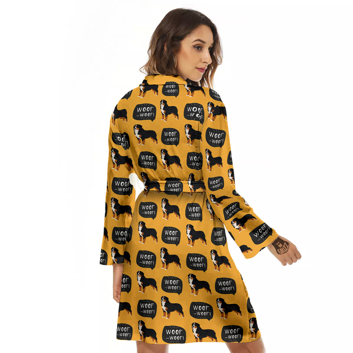 Bernese Yellow Woof Woof Print Pattern Women's Robe-grizzshop