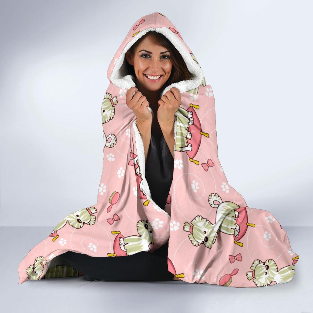 Bichon Frise Dog Pattern Print Hooded Blanket-grizzshop