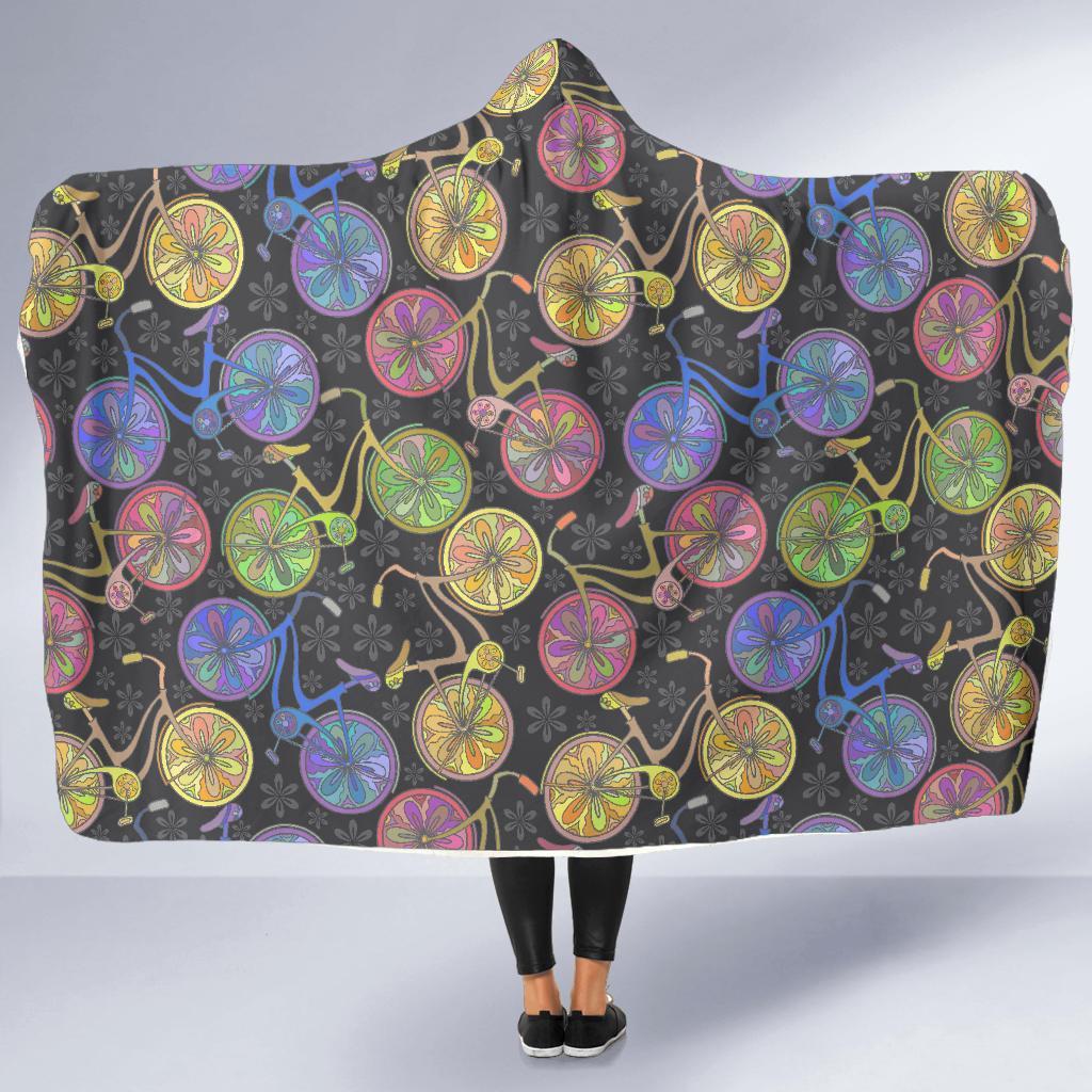 Bicycle Floral Pattern Print Hooded Blanket-grizzshop