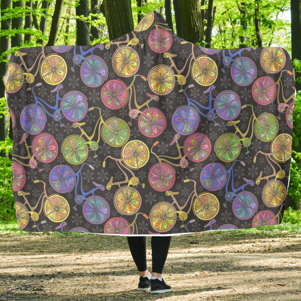 Bicycle Floral Pattern Print Hooded Blanket-grizzshop