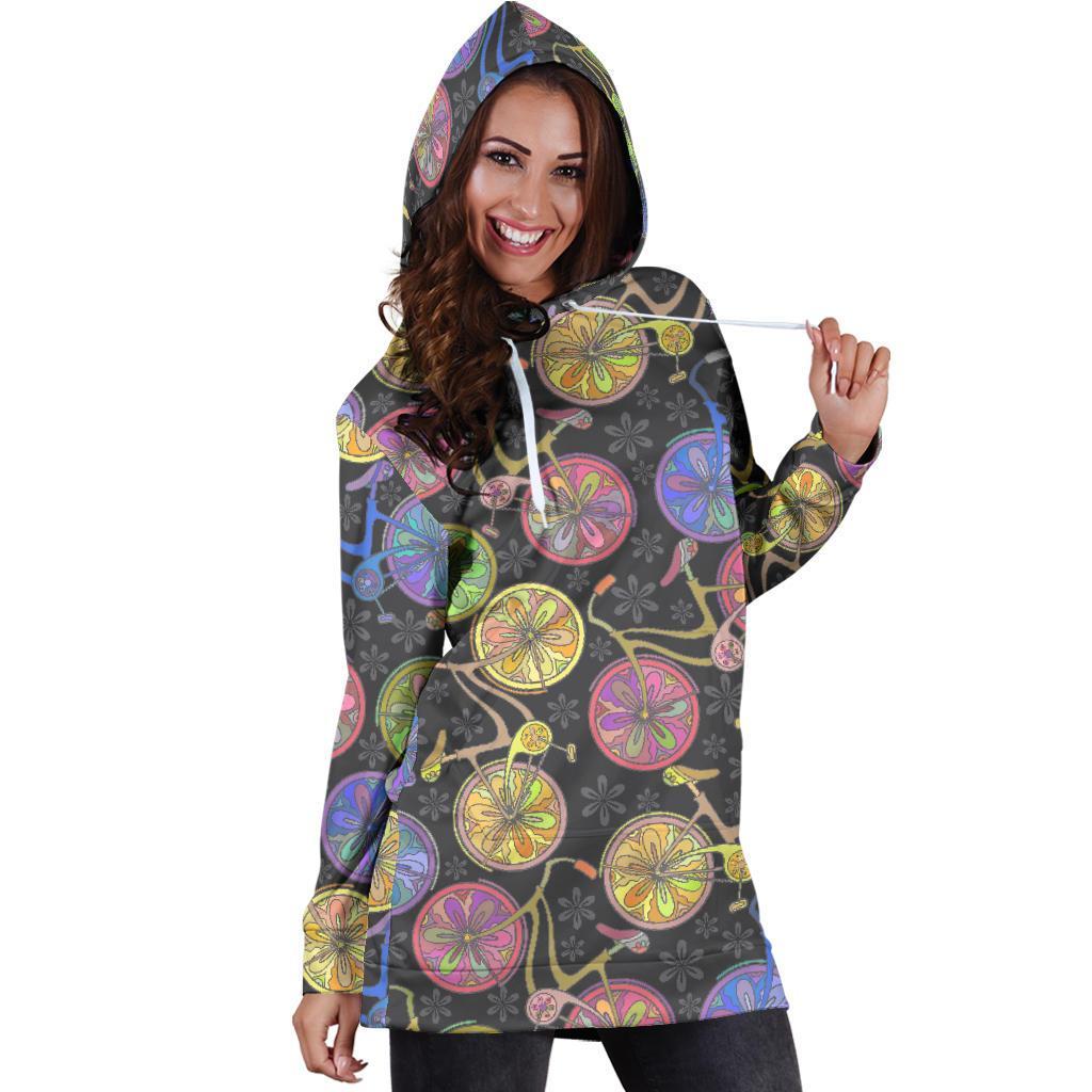 Bicycle Floral Pattern Print Women Hoodie Dress-grizzshop