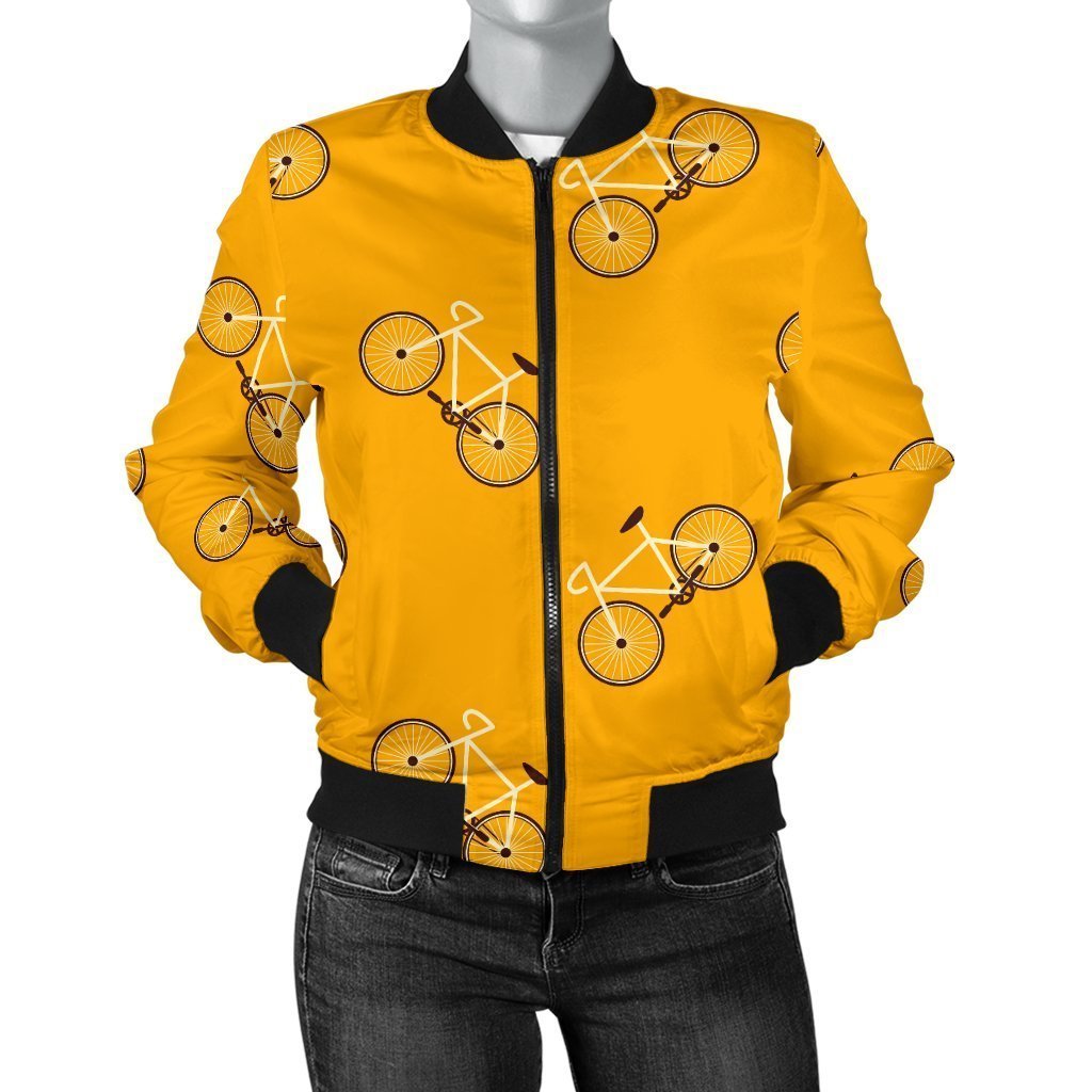 Bicycle Pattern Print Women Casual Bomber Jacket-grizzshop