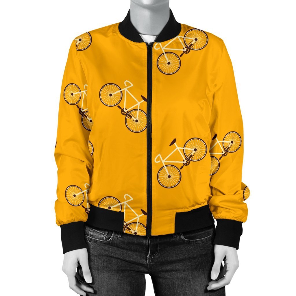 Bicycle Pattern Print Women Casual Bomber Jacket-grizzshop