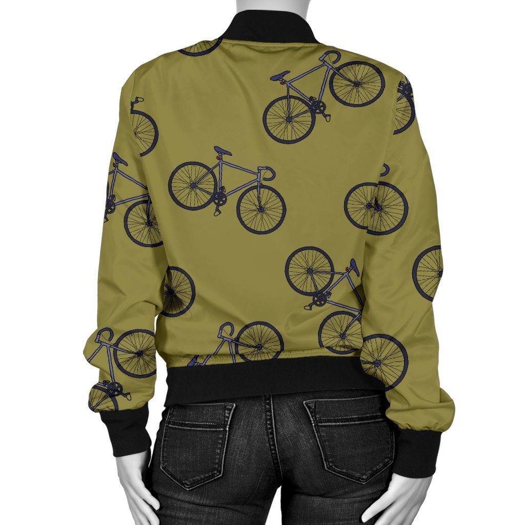 Bicycle Print Pattern Women Casual Bomber Jacket-grizzshop