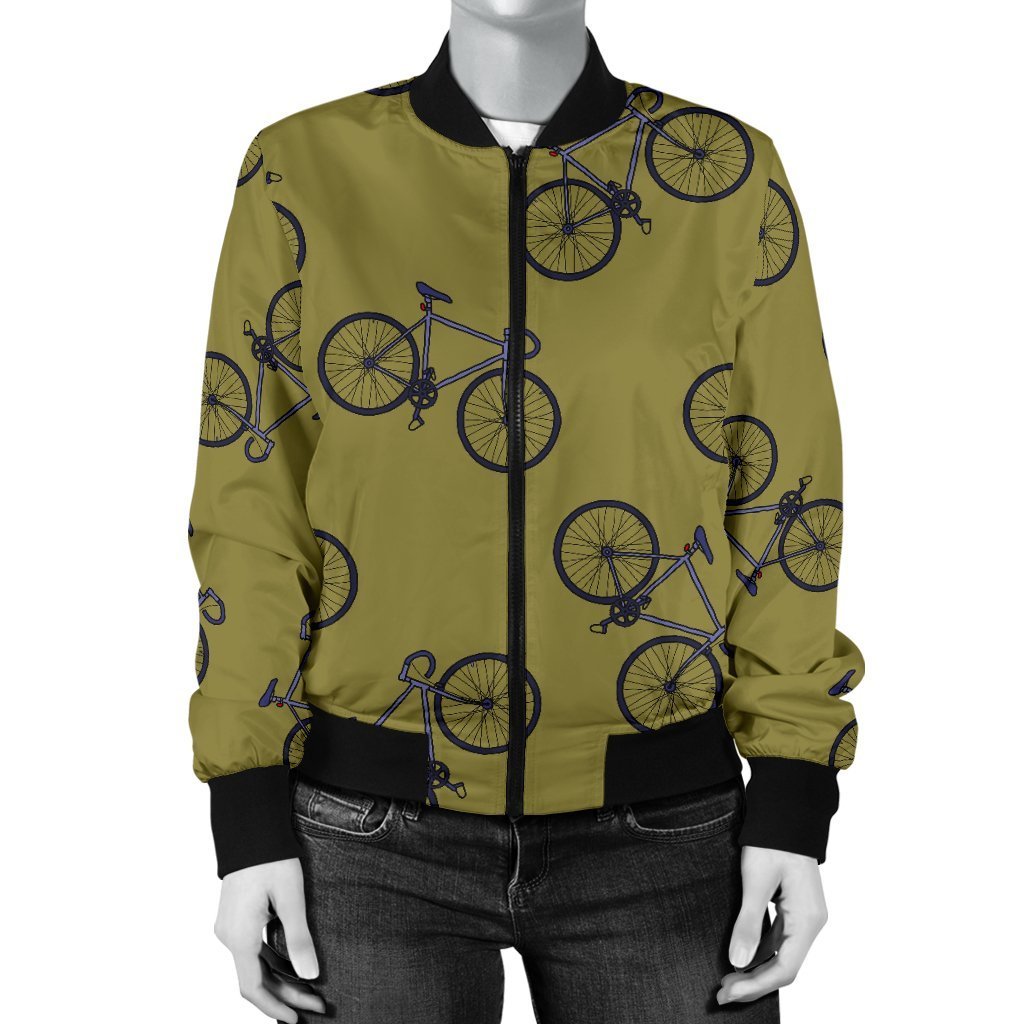 Bicycle Print Pattern Women Casual Bomber Jacket-grizzshop