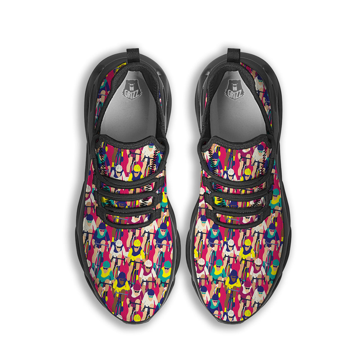 Bicycle Race Colorful Print Pattern Black Running Shoes-grizzshop