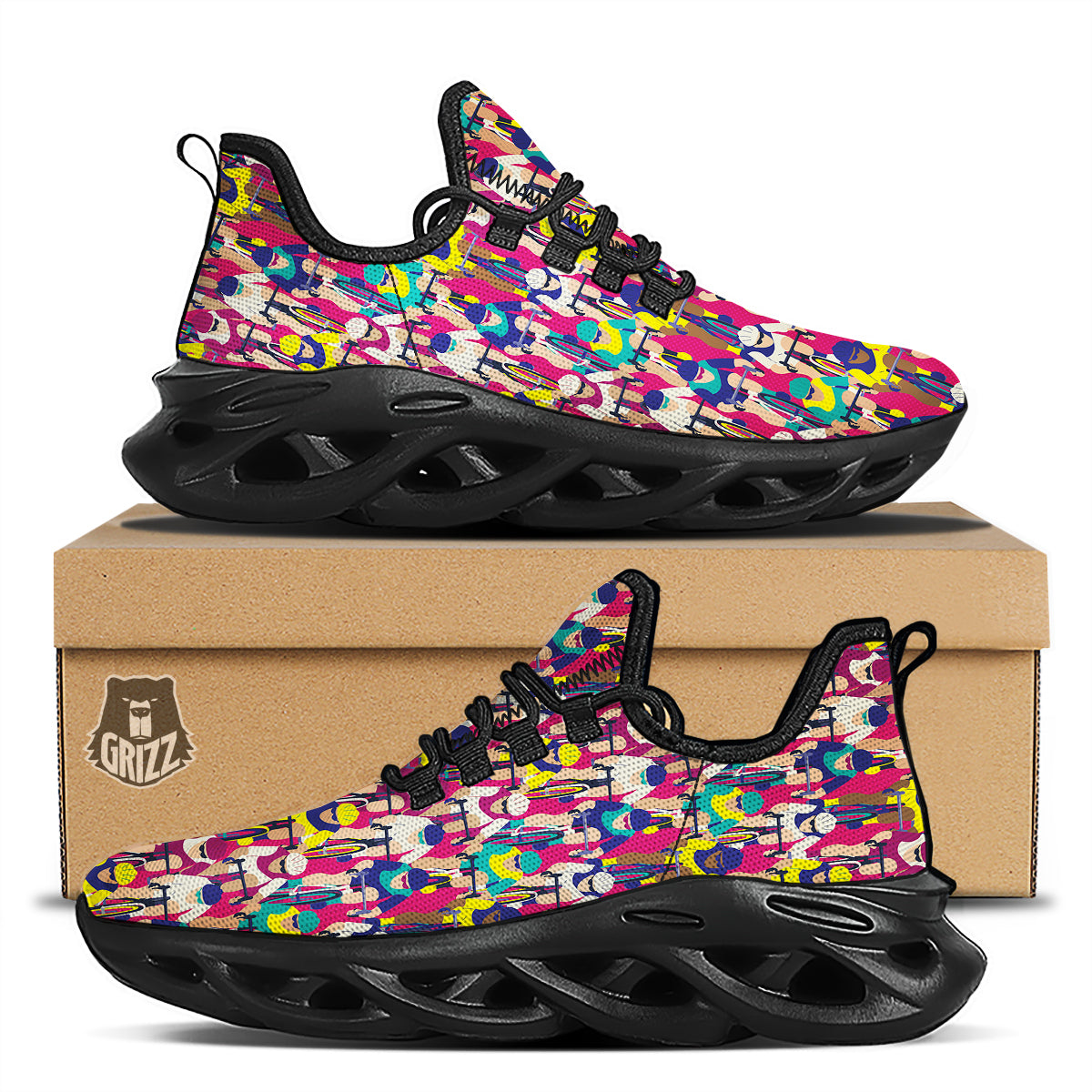 Bicycle Race Colorful Print Pattern Black Running Shoes-grizzshop