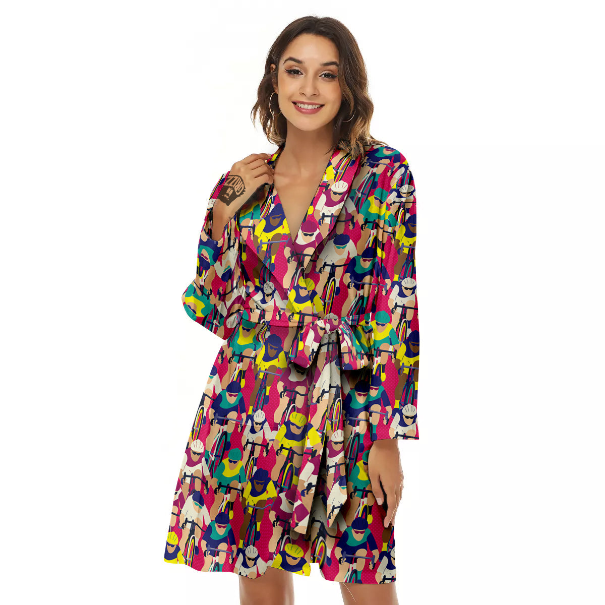 Bicycle Race Colorful Print Pattern Women's Robe-grizzshop