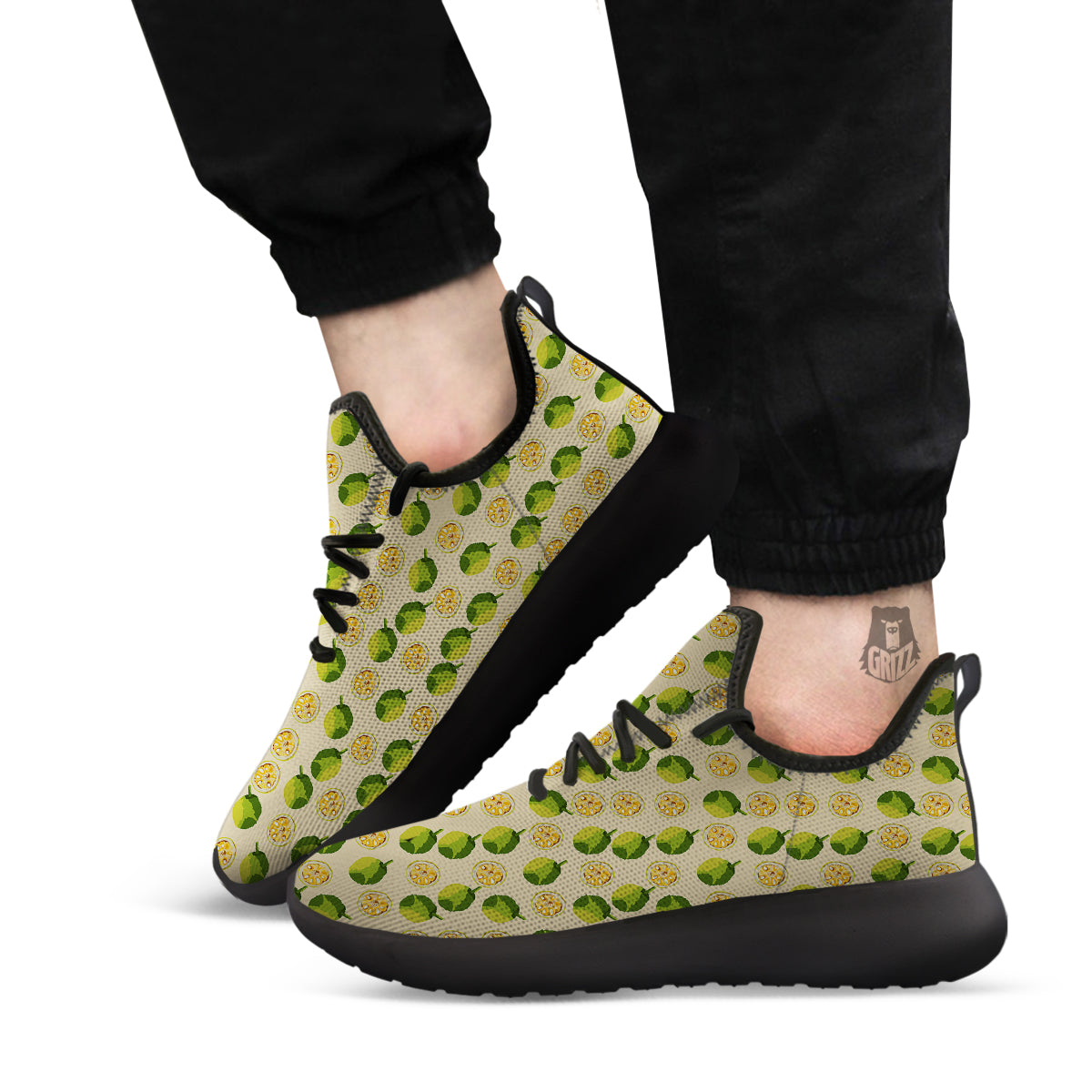 Biege Jackfruit Print Pattern Black Athletic Shoes-grizzshop