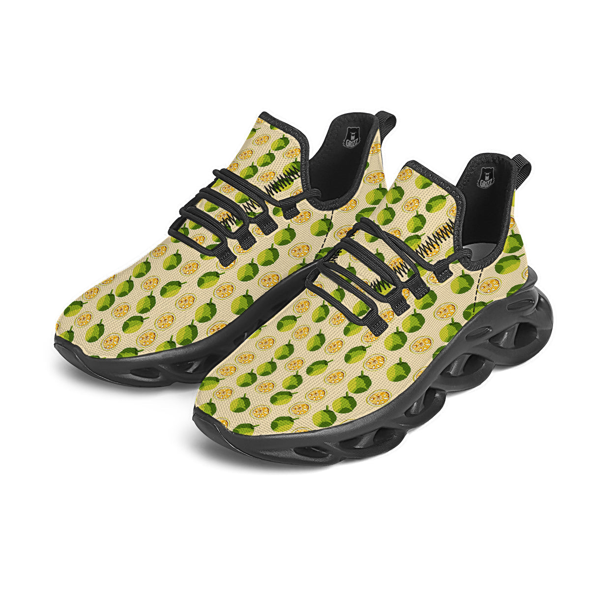 Biege Jackfruit Print Pattern Black Running Shoes-grizzshop