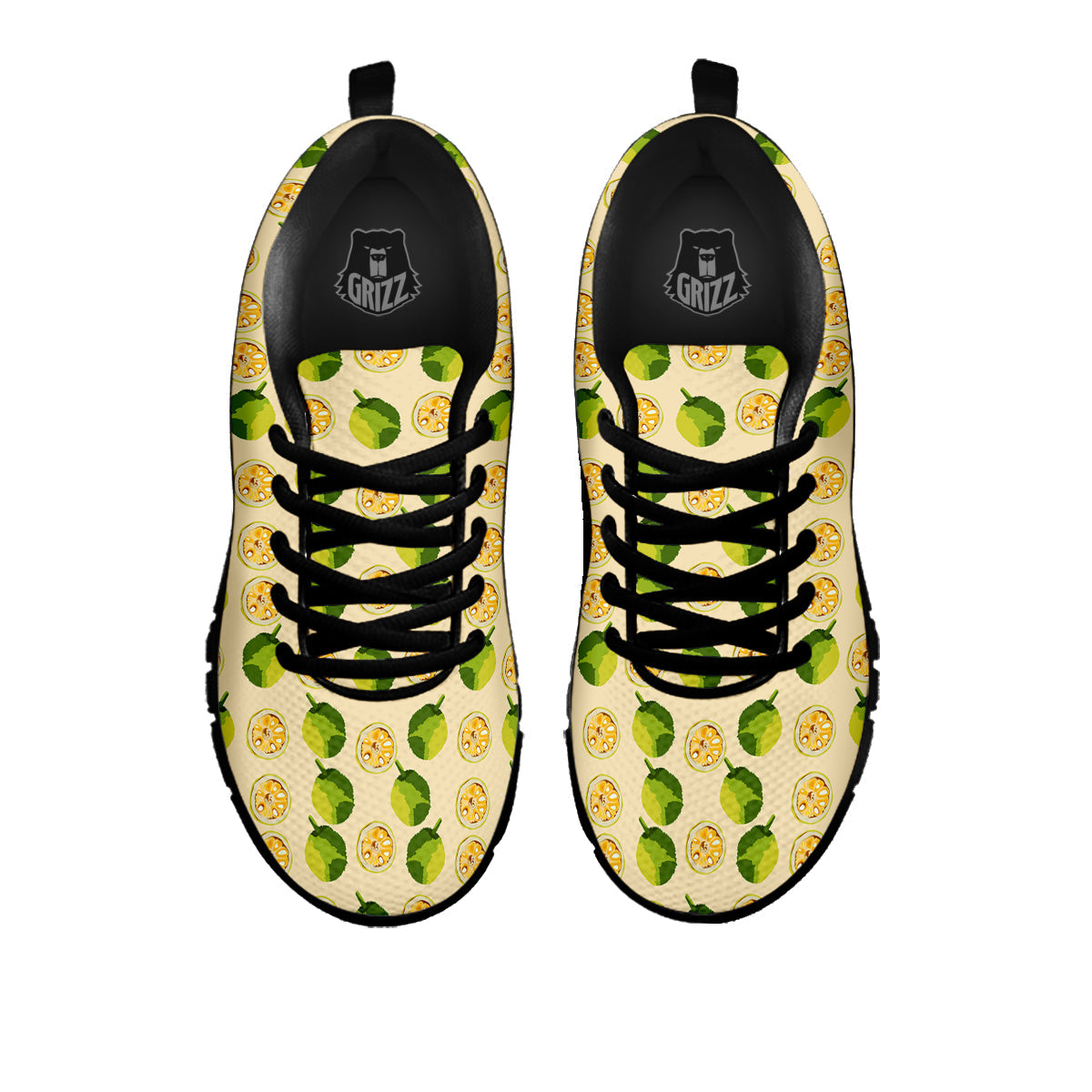 Biege Jackfruit Print Pattern Black Sneaker-grizzshop
