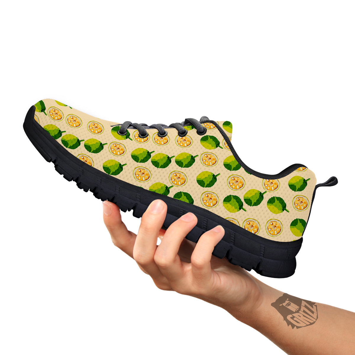Biege Jackfruit Print Pattern Black Sneaker-grizzshop