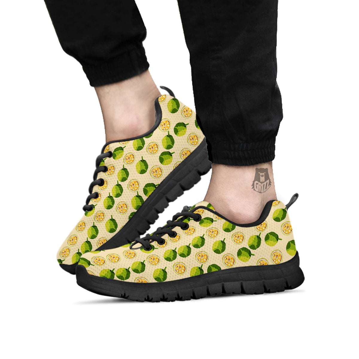 Biege Jackfruit Print Pattern Black Sneaker-grizzshop