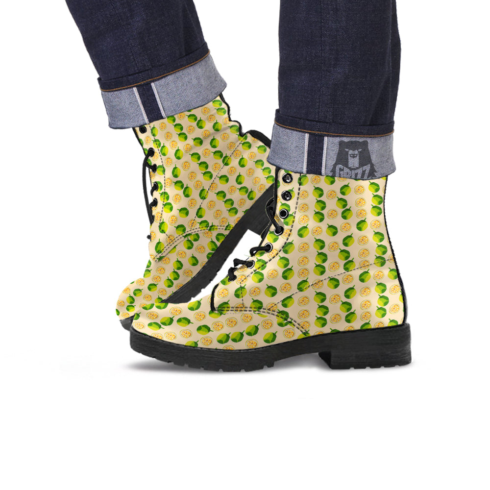 Biege Jackfruit Print Pattern Leather Boots-grizzshop