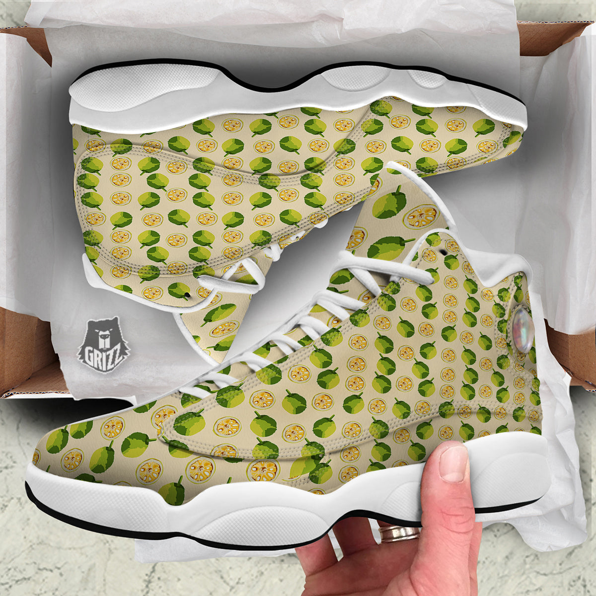 Biege Jackfruit Print Pattern White Basketball Shoes-grizzshop