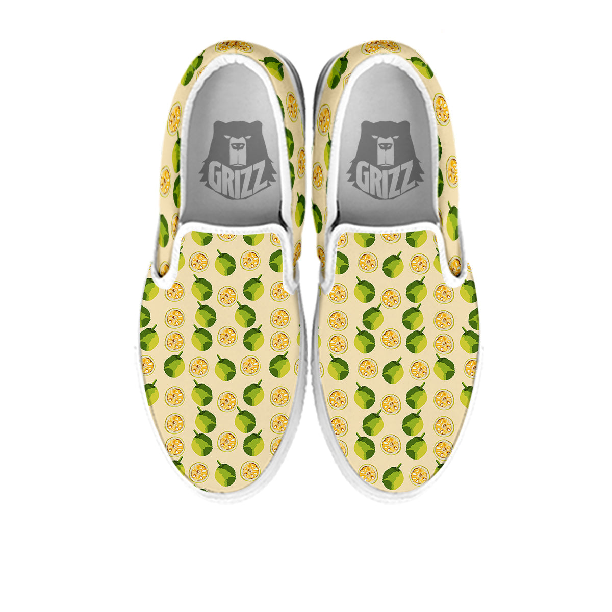 Biege Jackfruit Print Pattern White Slip On Shoes-grizzshop