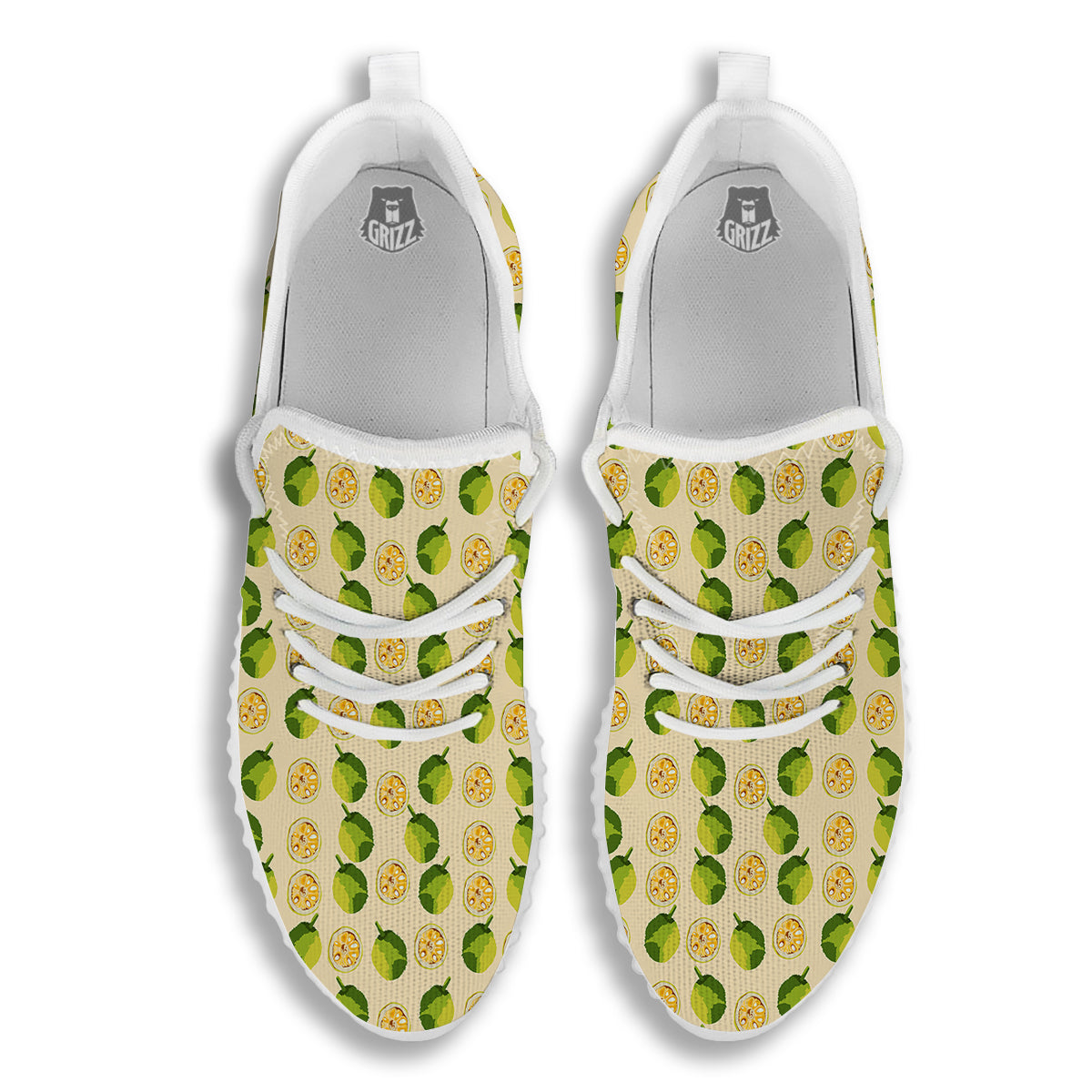 Biege Jackfruit Print Pattern White Walking Shoes-grizzshop