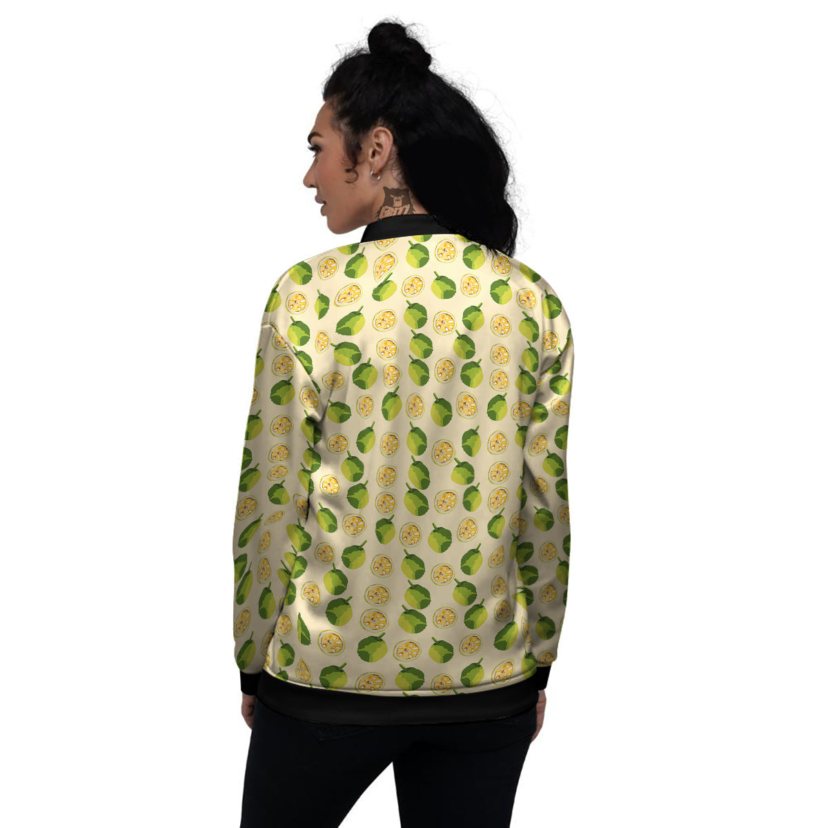 Biege Jackfruit Print Pattern Women's Bomber Jacket-grizzshop