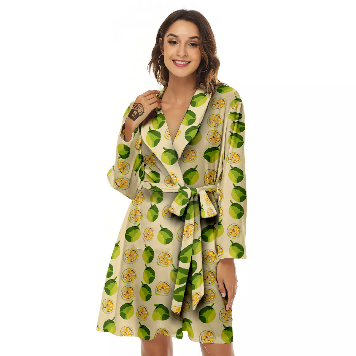 Biege Jackfruit Print Pattern Women's Robe-grizzshop