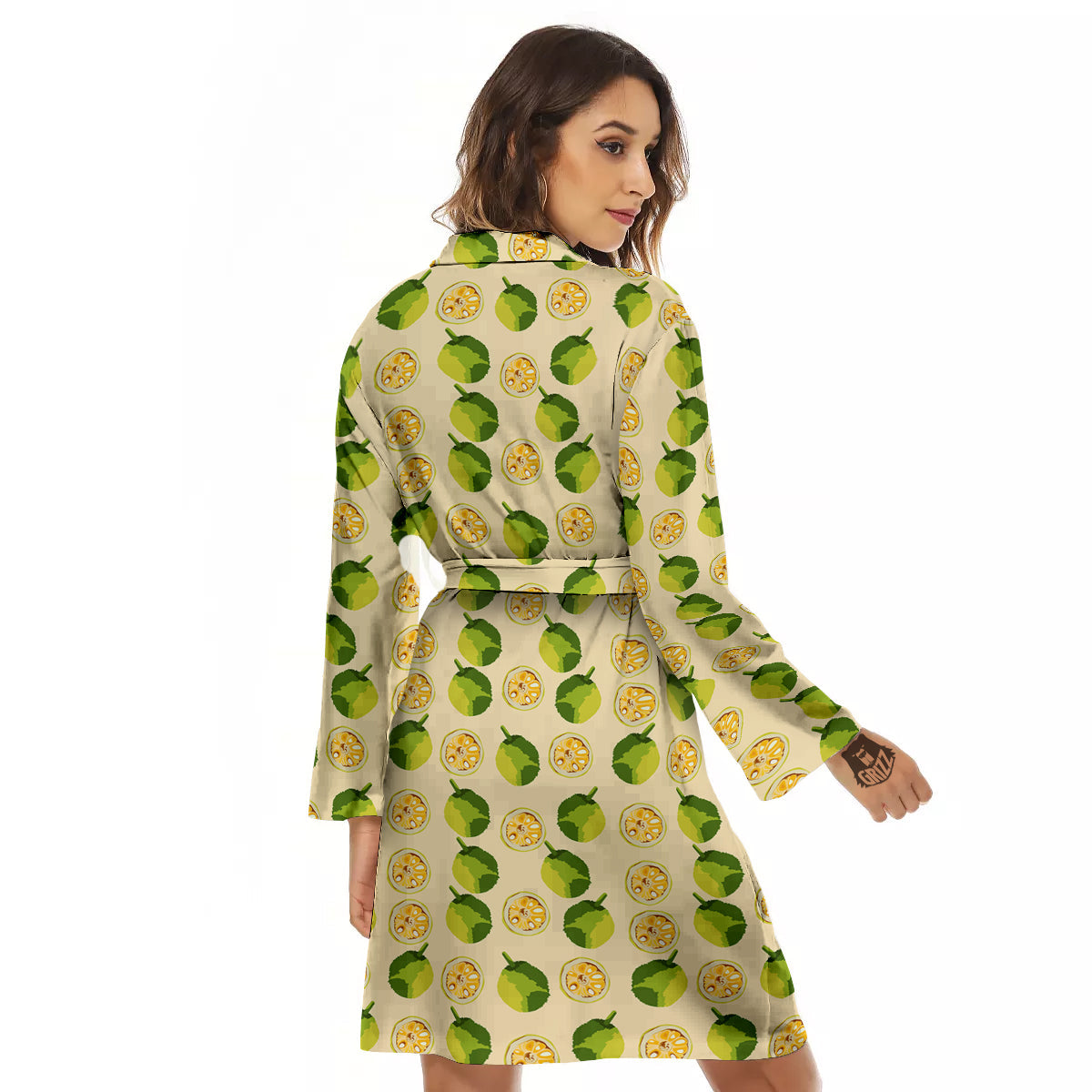 Biege Jackfruit Print Pattern Women's Robe-grizzshop