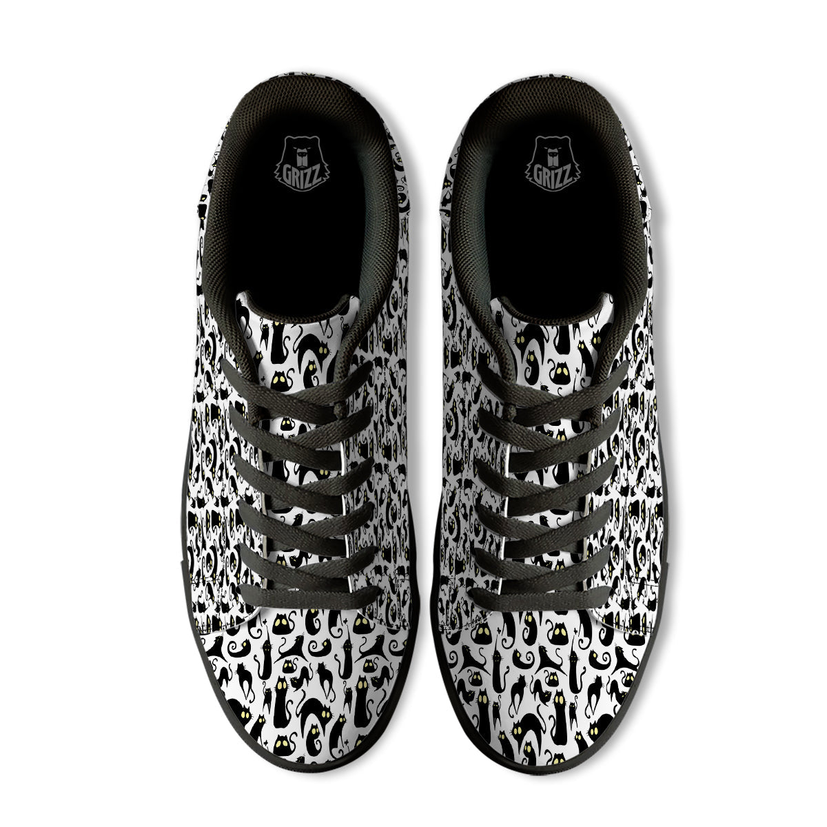 Big Eye Black Cat Halloween Print Pattern Black Low Top Sneakers-grizzshop