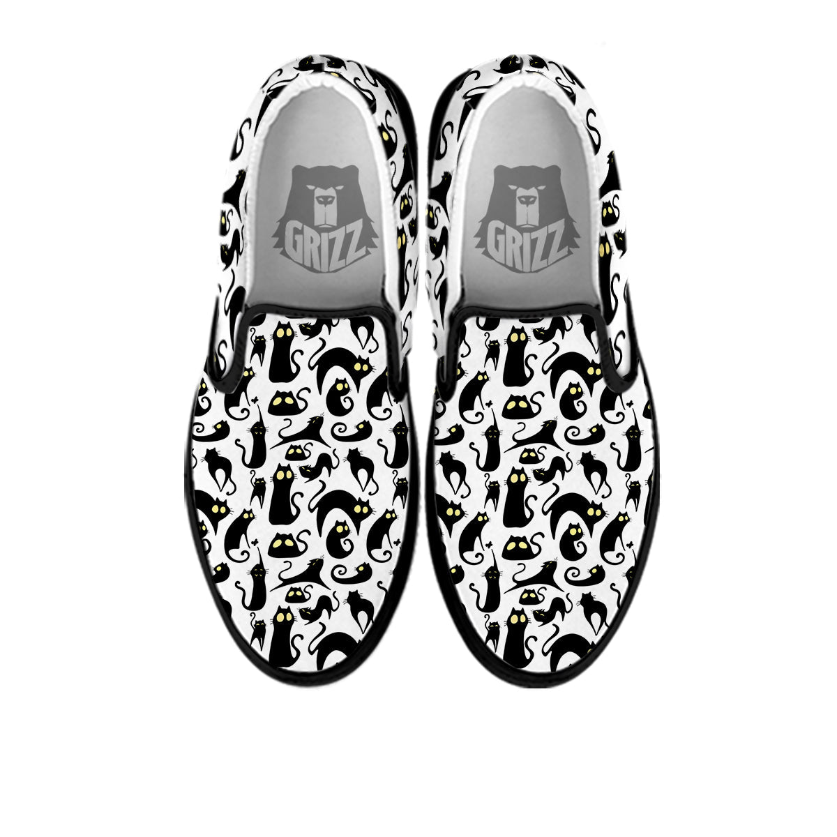 Big Eye Black Cat Halloween Print Pattern Black Slip On Shoes-grizzshop