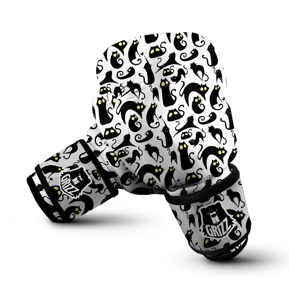 Big Eye Black Cat Halloween Print Pattern Boxing Gloves-grizzshop