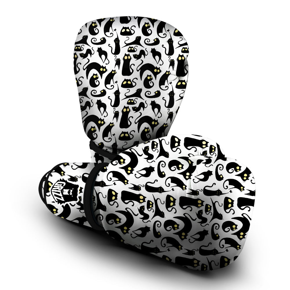 Big Eye Black Cat Halloween Print Pattern Boxing Gloves-grizzshop