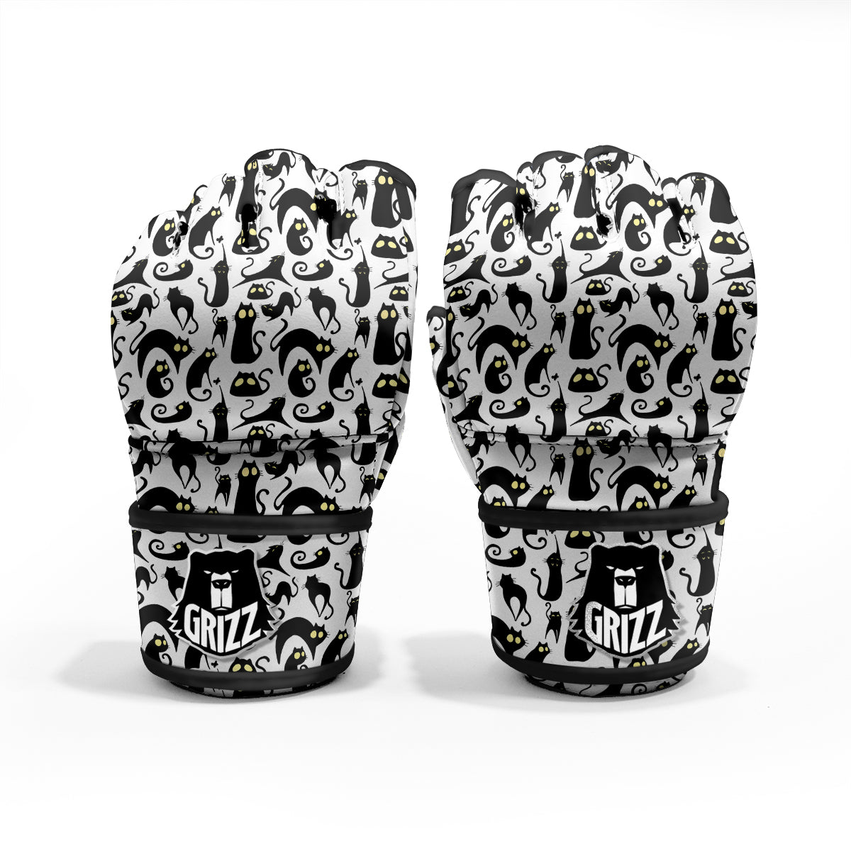 Big Eye Black Cat Halloween Print Pattern MMA Gloves-grizzshop