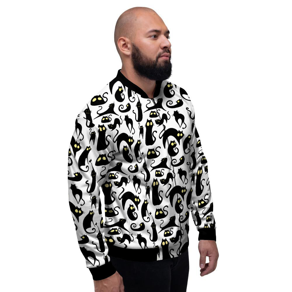 Big Eye Black Cat Halloween Print Pattern Men's Bomber Jacket-grizzshop