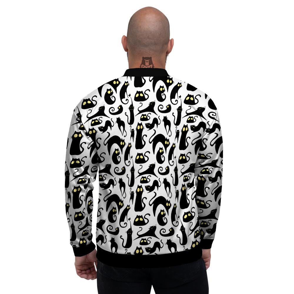 Big Eye Black Cat Halloween Print Pattern Men's Bomber Jacket-grizzshop
