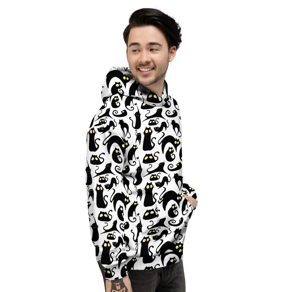 Big Eye Black Cat Halloween Print Pattern Men's Hoodie-grizzshop