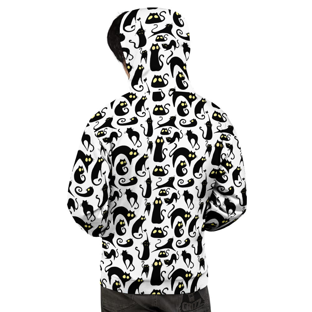 Big Eye Black Cat Halloween Print Pattern Men's Hoodie-grizzshop