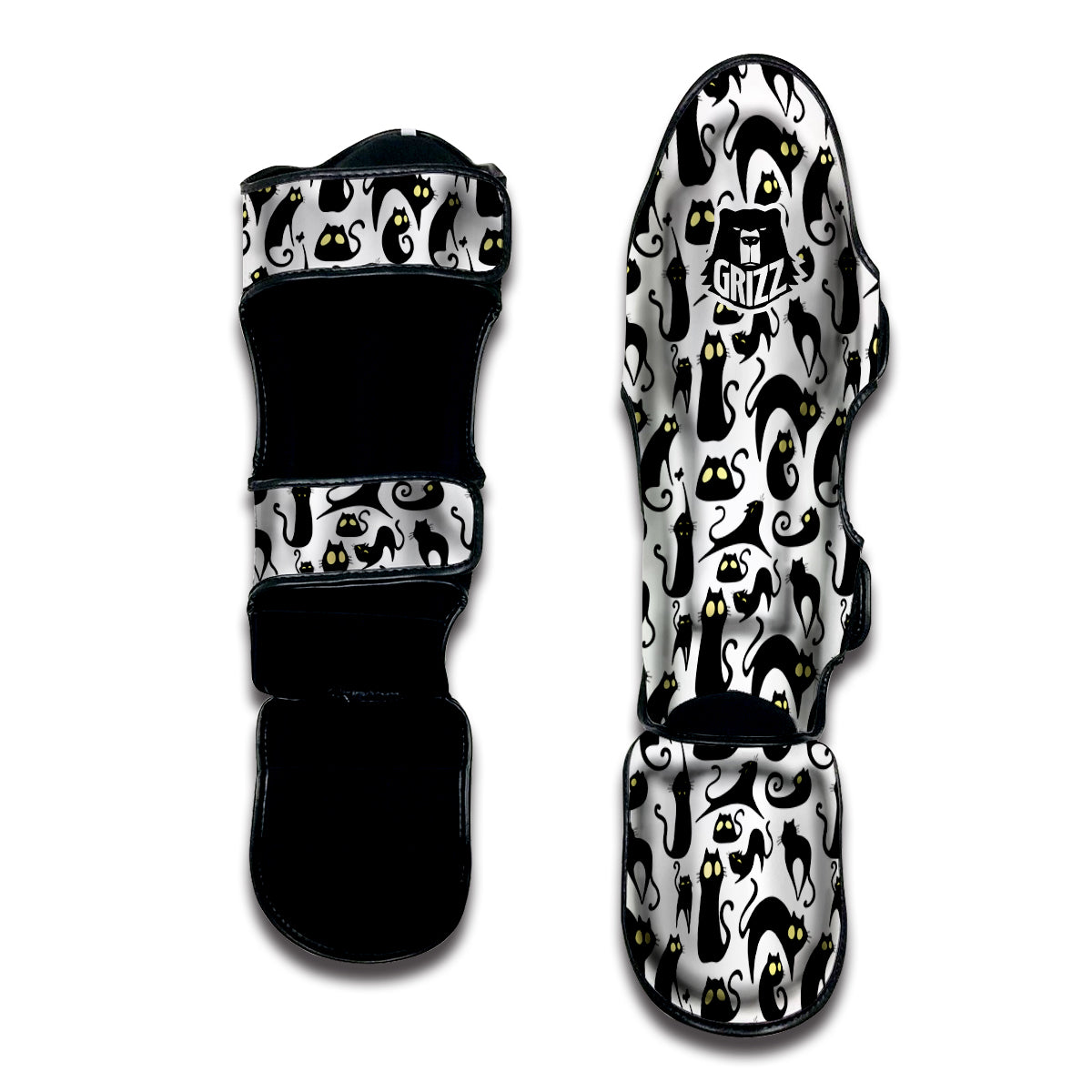 Big Eye Black Cat Halloween Print Pattern Muay Thai Shin Guards-grizzshop