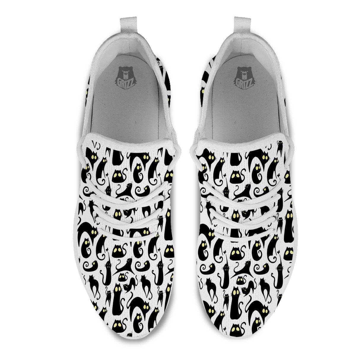Big Eye Black Cat Halloween Print Pattern White Athletic Shoes-grizzshop