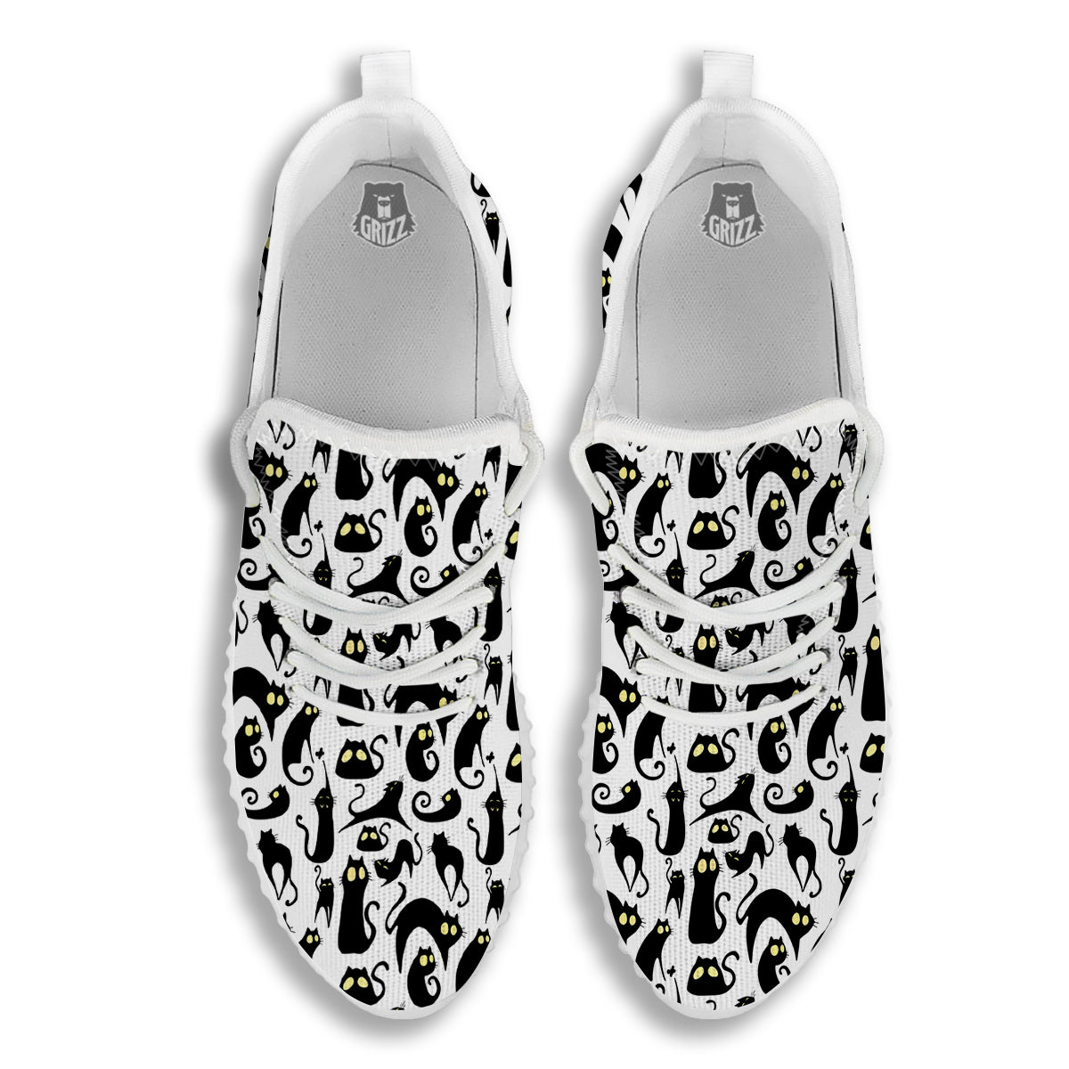 Big Eye Black Cat Halloween Print Pattern White Walking Shoes-grizzshop