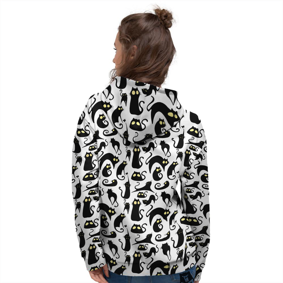 Big Eye Black Cat Halloween Print Pattern Women's Hoodie-grizzshop