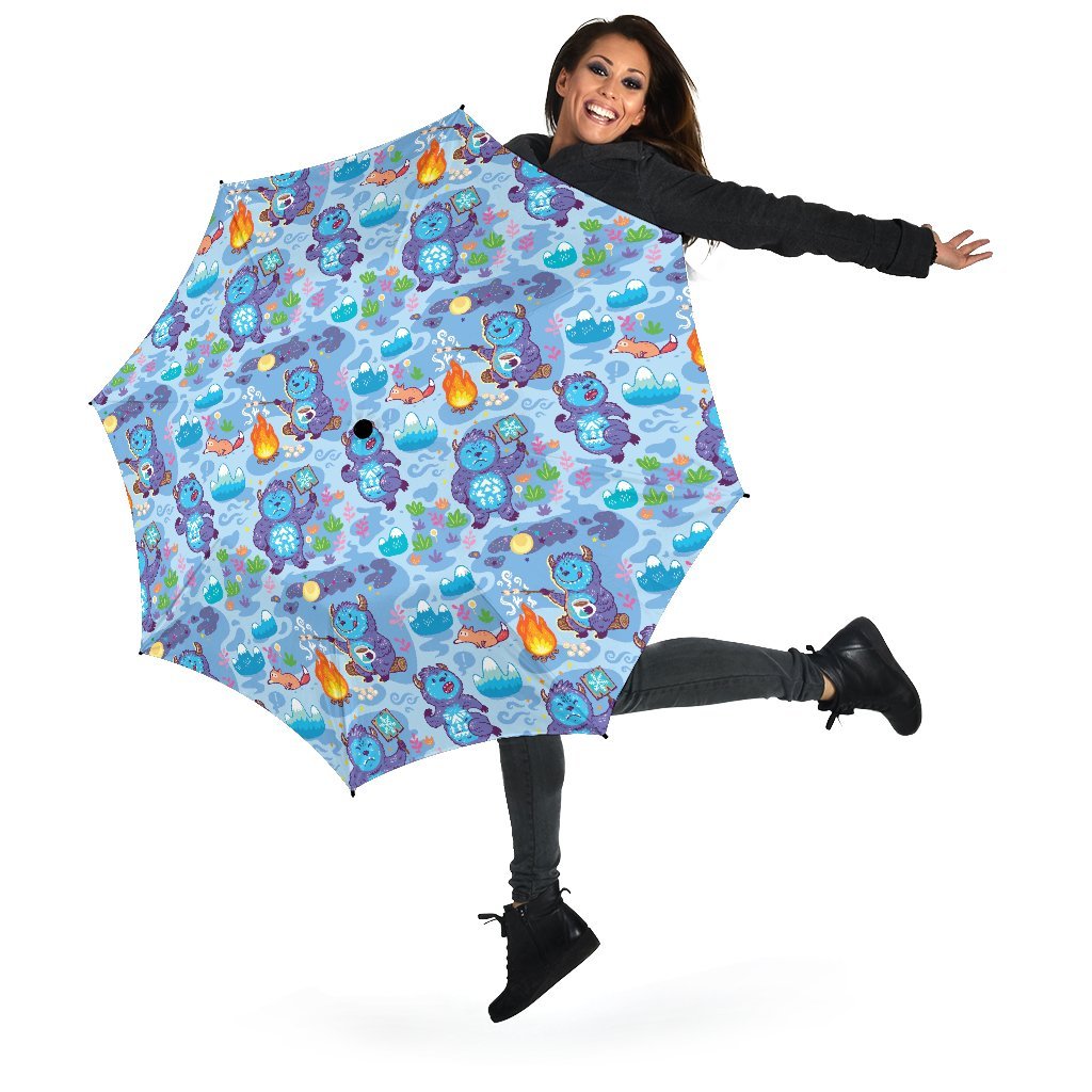 Bigfoot Blue Pattern Print Automatic Foldable Umbrella-grizzshop