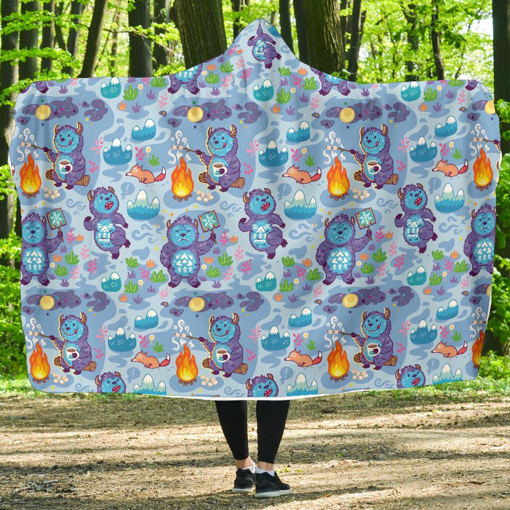 Bigfoot Blue Pattern Print Hooded Blanket-grizzshop