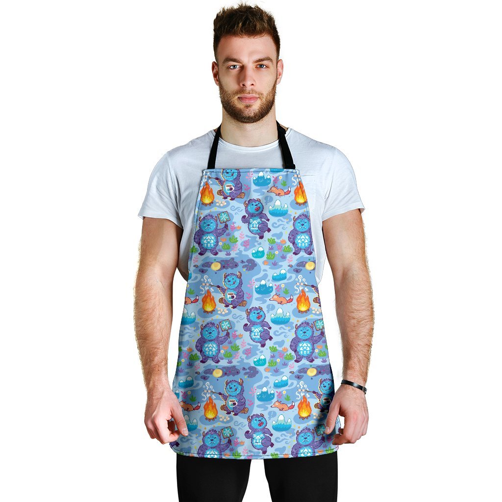 Bigfoot Blue Pattern Print Men's Apron-grizzshop