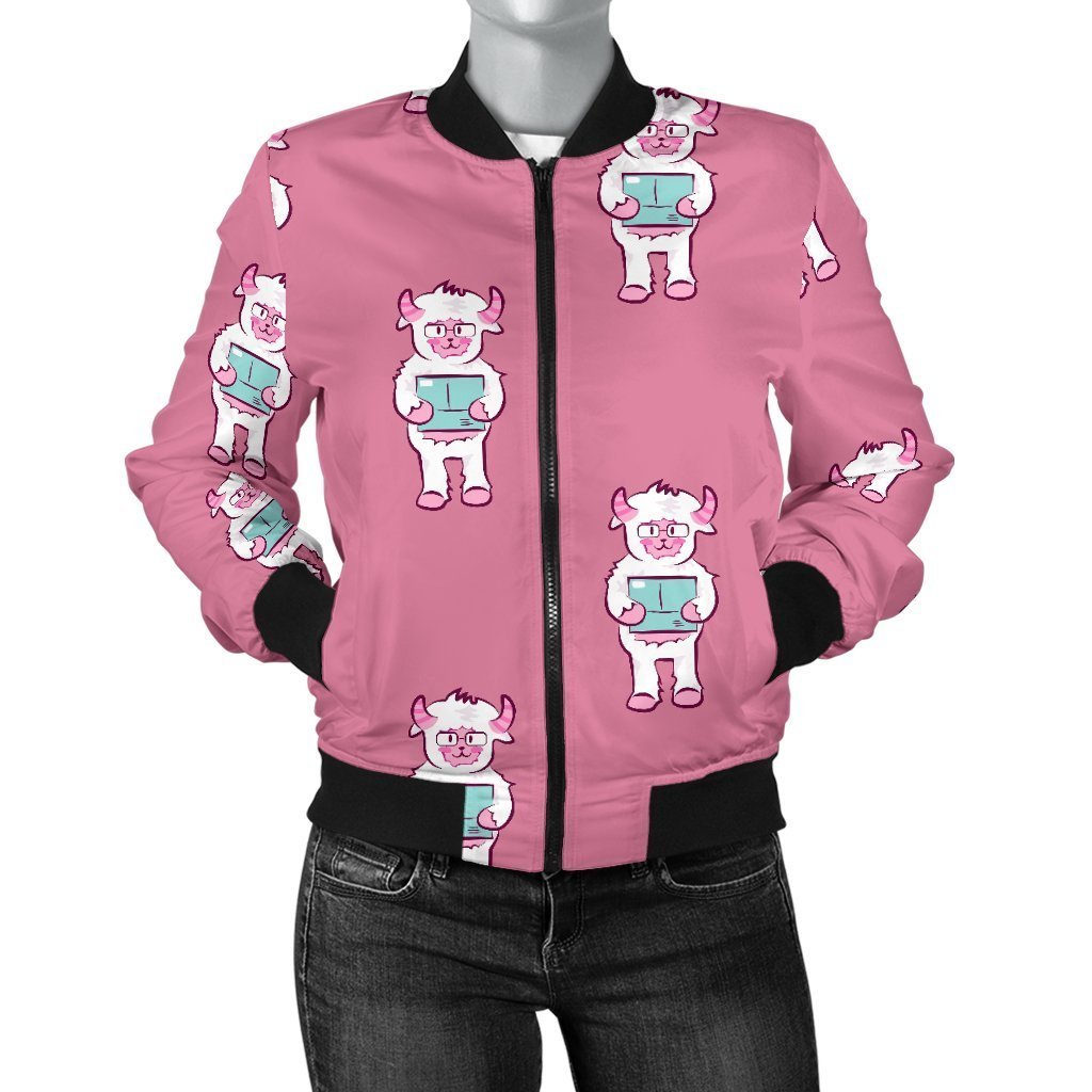 Bigfoot Pattern Print Women Casual Bomber Jacket-grizzshop