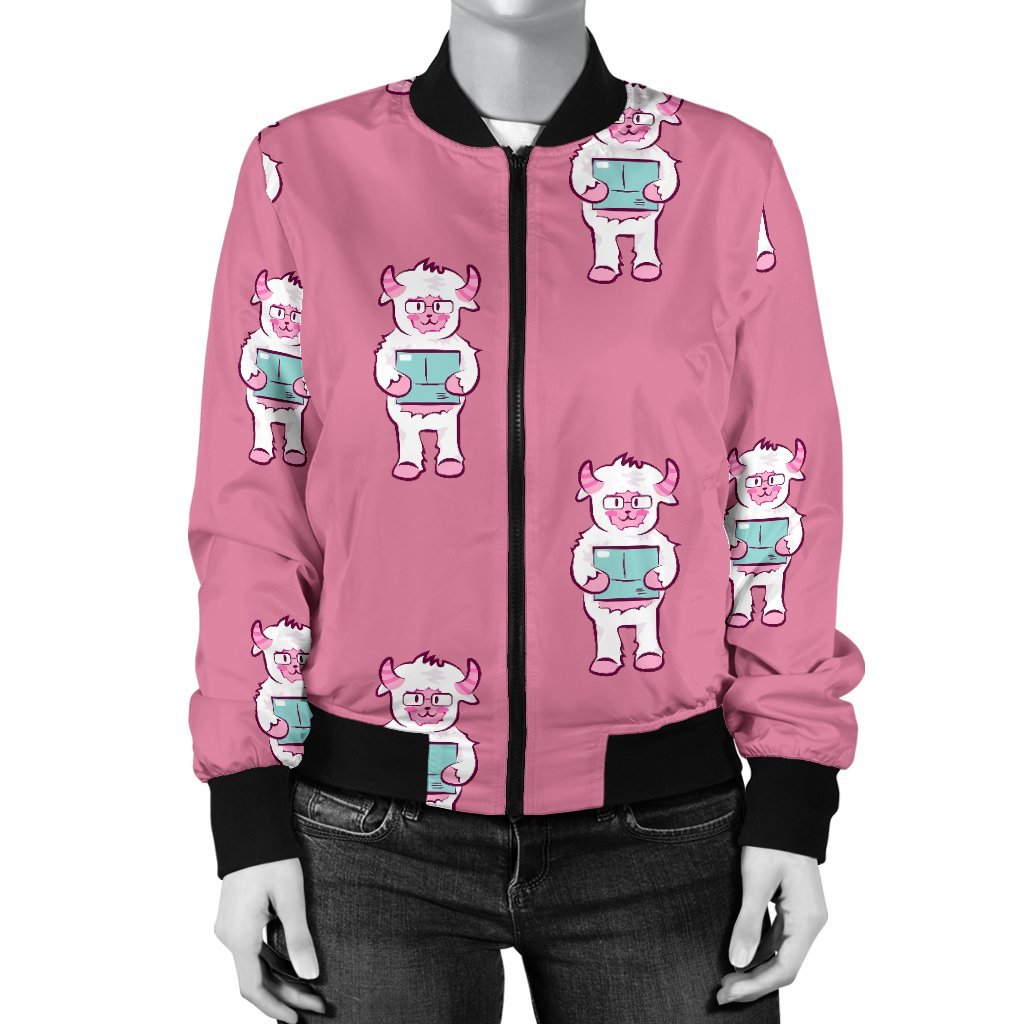 Bigfoot Pattern Print Women Casual Bomber Jacket-grizzshop