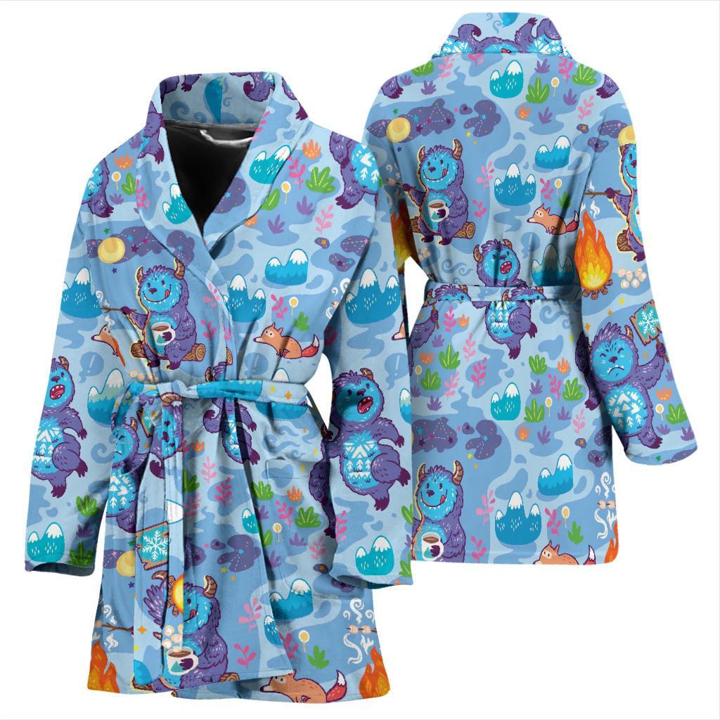 Bigfoot Blue Pattern Print Women Long Robe-grizzshop