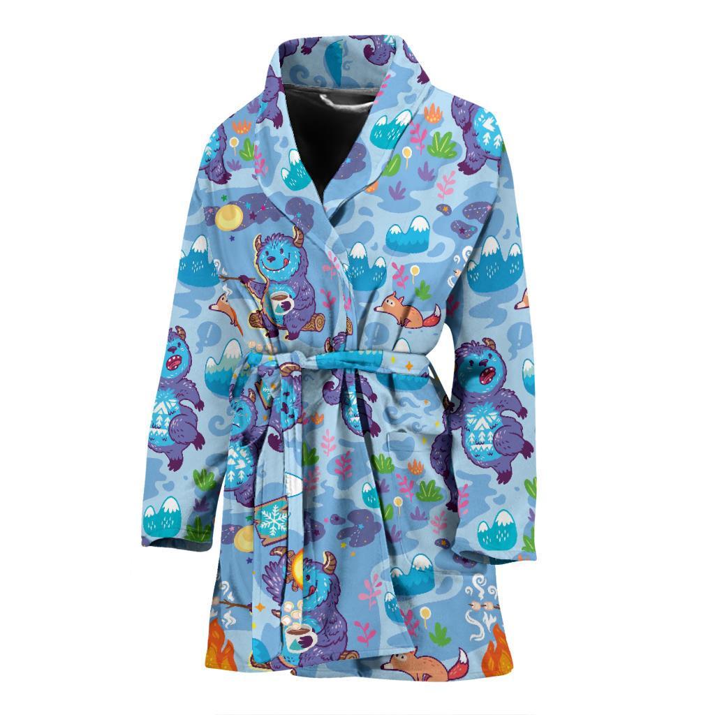 Bigfoot Blue Pattern Print Women Long Robe-grizzshop
