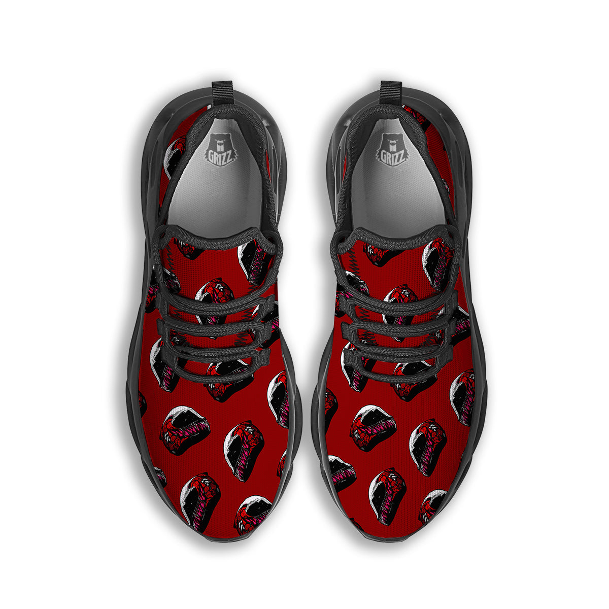 Biker Helmet Devil Print Pattern Black Running Shoes-grizzshop