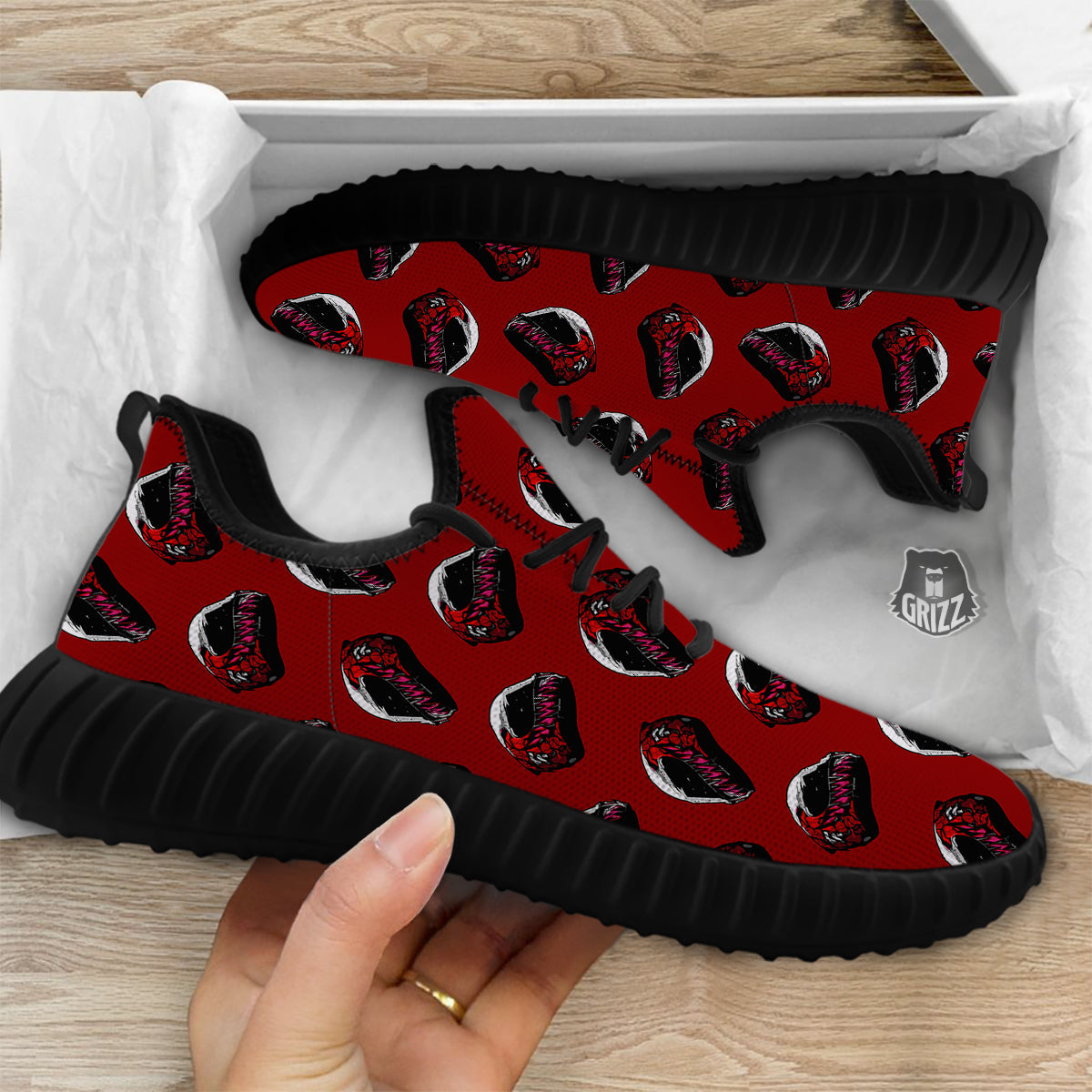 Biker Helmet Devil Print Pattern Black Walking Shoes-grizzshop
