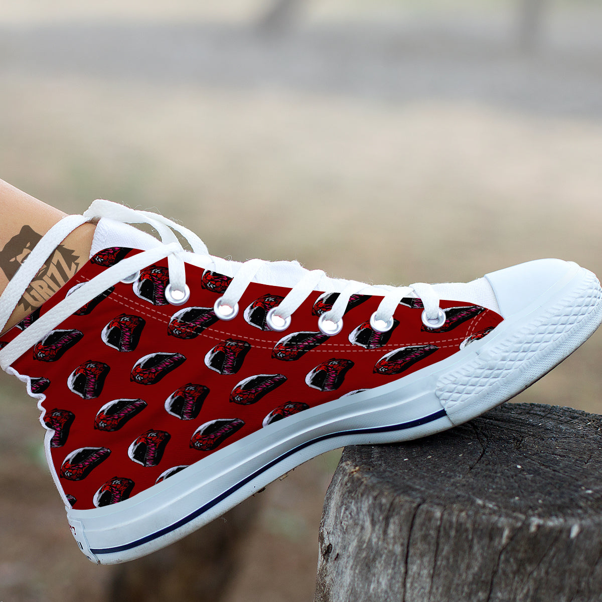 Biker Helmet Devil Print Pattern White High Top Shoes-grizzshop